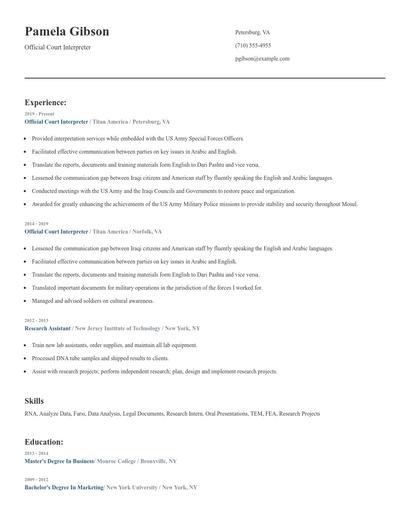 Official Court Interpreter Resume