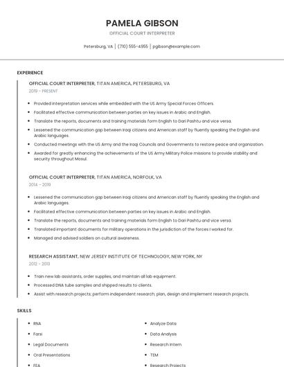 Official Court Interpreter Resume