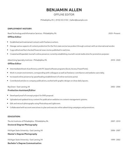 Offline Editor Resume