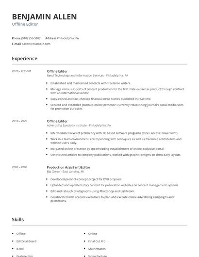 Offline Editor Resume