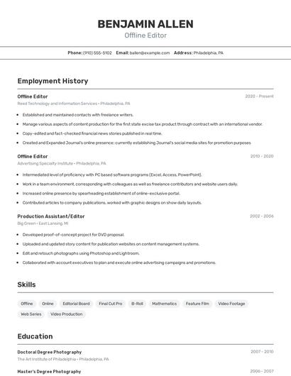 Offline Editor Resume