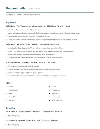 Offline Editor Resume