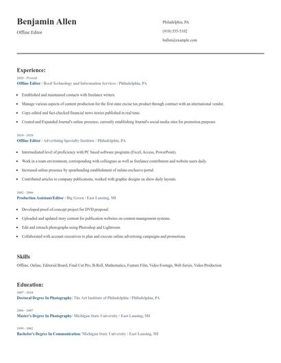 Offline Editor Resume