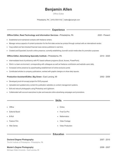Offline Editor Resume