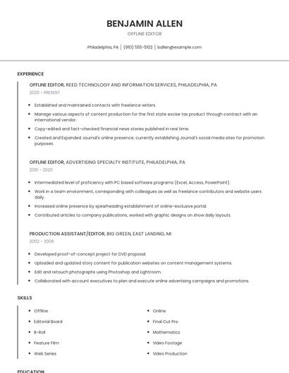 Offline Editor Resume