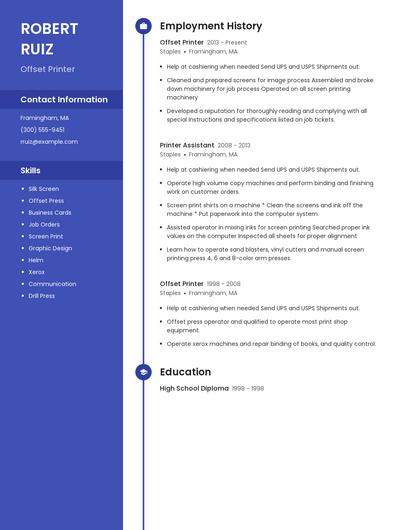 Offset Printer Resume