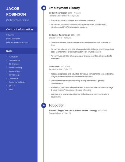 Oil Bay Technician Resume