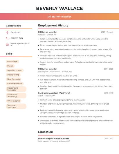 Oil Burner Installer Resume