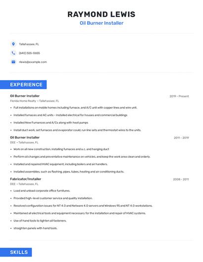 Oil Burner Installer Resume