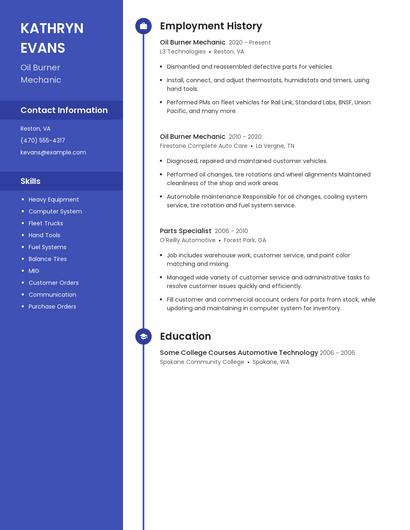 Oil Burner Mechanic Resume