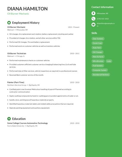 Oil Burner Mechanic Resume