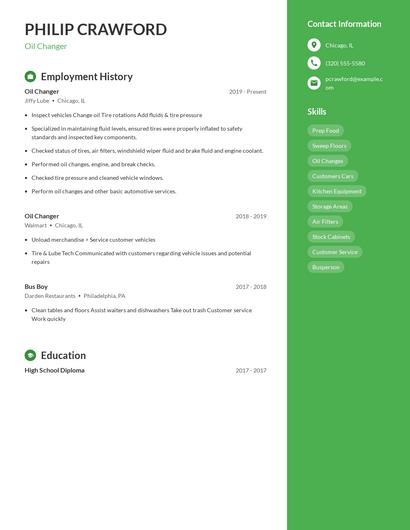 Oil Changer Resume