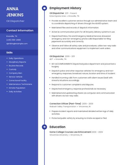 Oil Dispatcher Resume