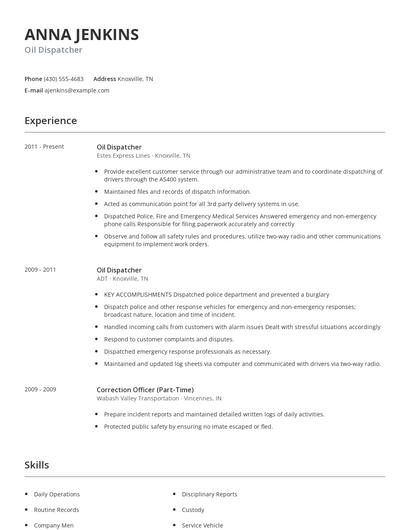 Oil Dispatcher Resume