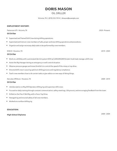 Oil Driller Resume