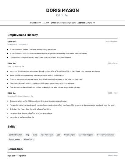 Oil Driller Resume