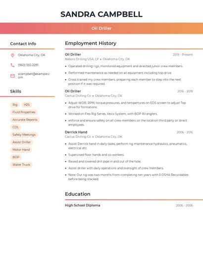 Oil Driller Resume