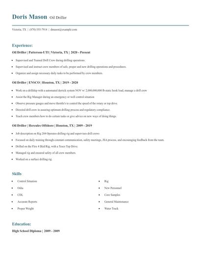 Oil Driller Resume