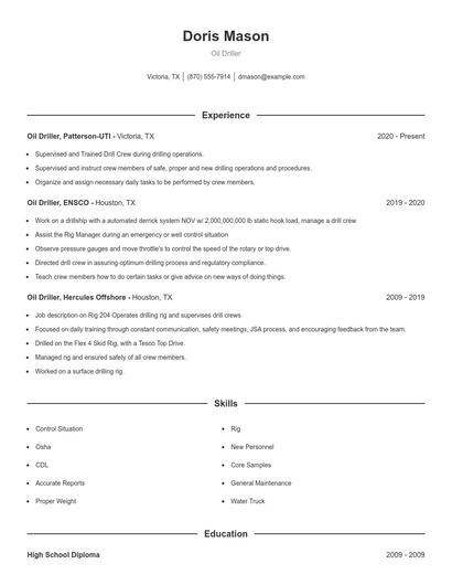 Oil Driller Resume