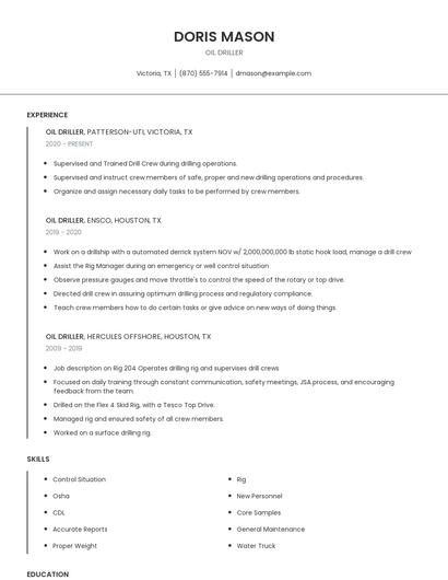 Oil Driller Resume