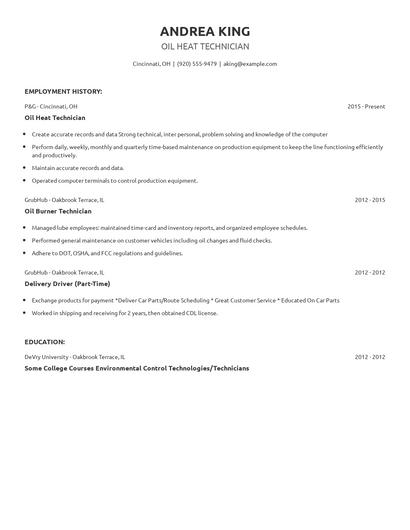 Oil Heat Technician Resume