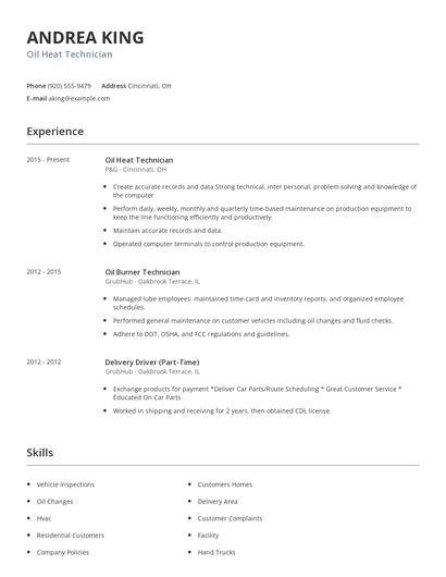 Oil Heat Technician Resume