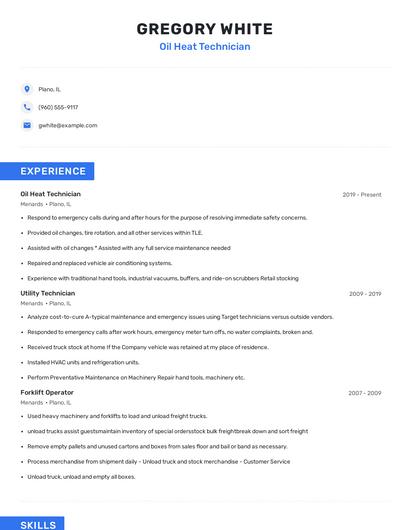 Oil Heat Technician Resume