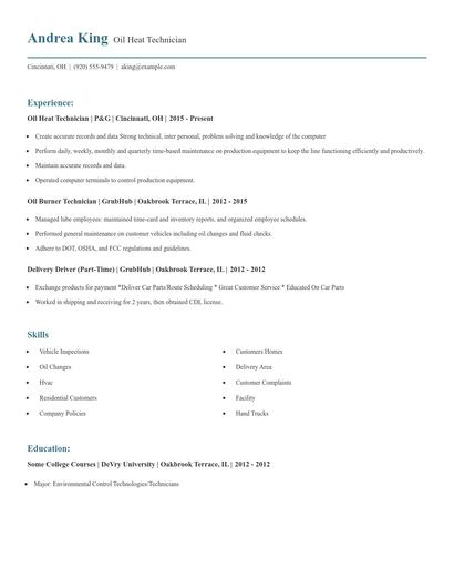 Oil Heat Technician Resume