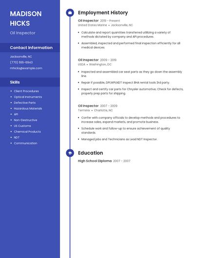 Oil Inspector Resume