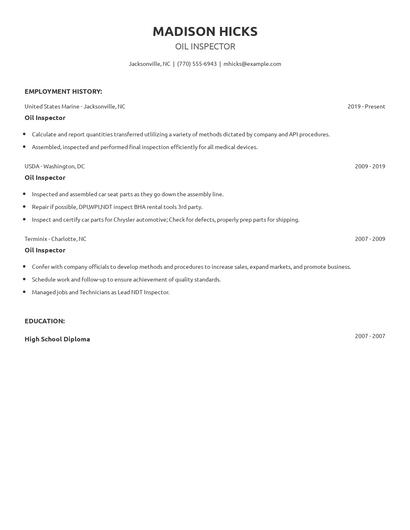 Oil Inspector Resume