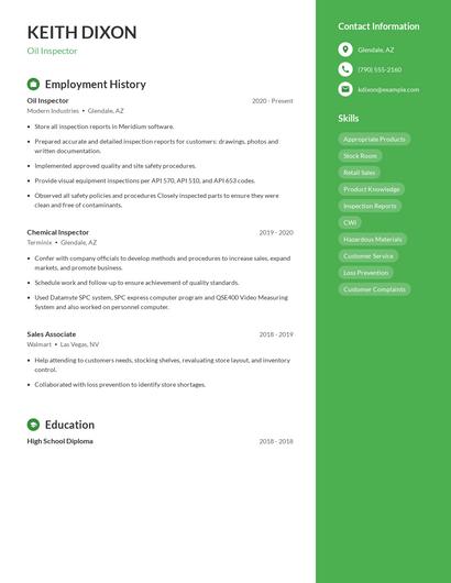 Oil Inspector Resume