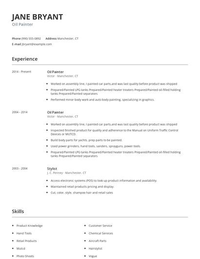 Oil Painter Resume