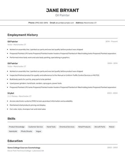 Oil Painter Resume