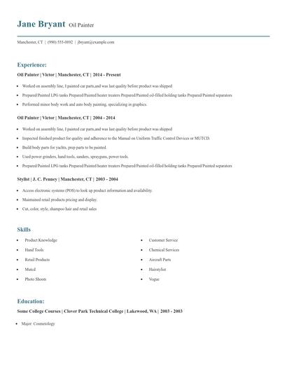 Oil Painter Resume
