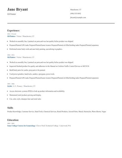Oil Painter Resume