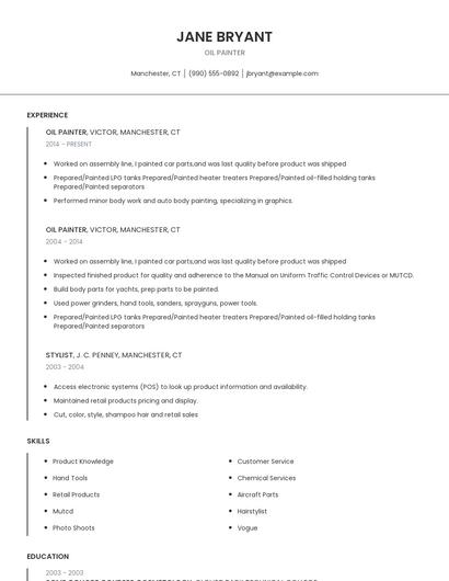 Oil Painter Resume