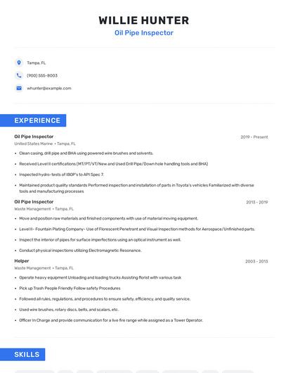 Oil Pipe Inspector Resume