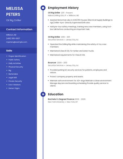 Oil Rig Driller Resume
