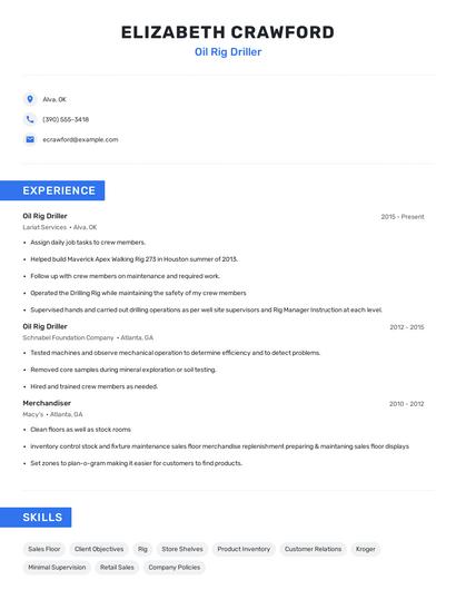 Oil Rig Driller Resume