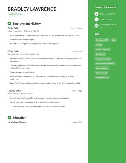 Oil Rig Driller Resume
