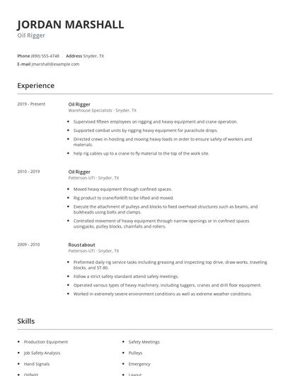 Oil Rigger Resume