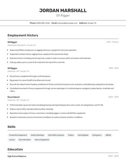 Oil Rigger Resume