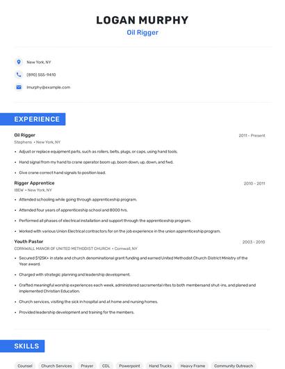 Oil Rigger Resume