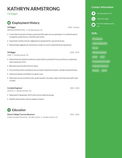 Oil Rigger Resume