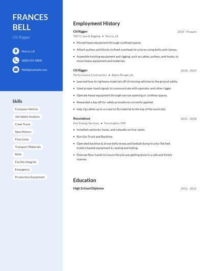 Oil Rigger Resume