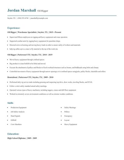Oil Rigger Resume