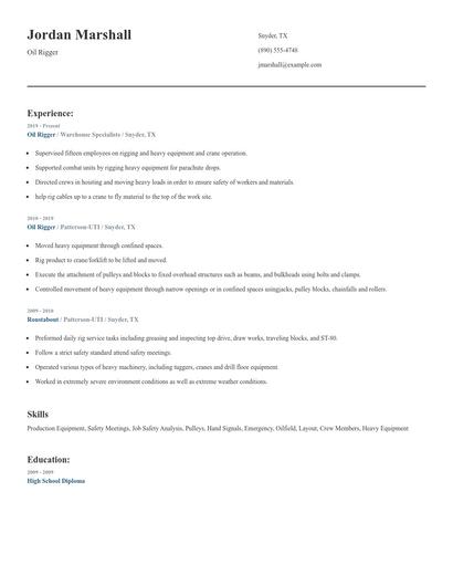 Oil Rigger Resume