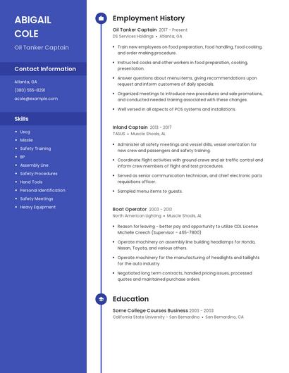 Oil Tanker Captain Resume