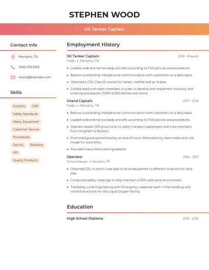 Oil Tanker Captain Resume
