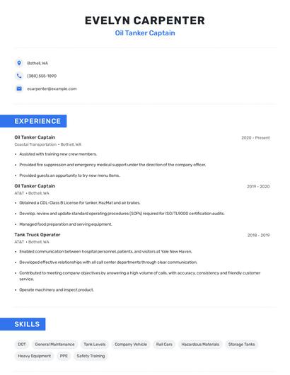 Oil Tanker Captain Resume